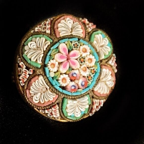 Outstanding antique micro mini mosaic floral pin